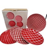 Set 4 Pier 1 Humbolt Red Plaid Salad Dessert Plates Box Christmas 8.5&quot; - $28.04