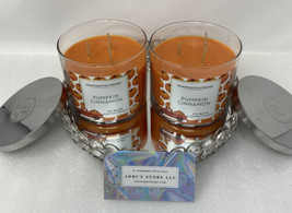 Lot of 2- Huntington Home Pumpkin Cinnamon Scent - 14 OZ 3-Wick SOY BLEND Candle - £28.47 GBP