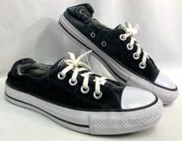 Converse Chuck Taylor Sneakers Slide Slip on Shoe Black Velvet Elastic H... - $26.99