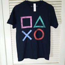 PlayStation Men T-Shirt S Black Button Symbols Logo Short Sleeve Crew Ne... - £8.61 GBP