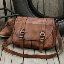 Vintage Genuine Leather Messenger Bag men Leather Shoulder Bag Men Crossbody Bag - £155.88 GBP
