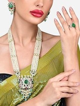 Multicolor Stone Long Multistrand Bead Necklace Earring Kundan Jewelry Set Women - £24.51 GBP