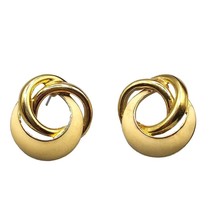 Signed Crown Trifari Abstract Motif  Pierced Earrings Two Tone Beige Gold Vtg - £28.28 GBP