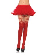 Sheer Thigh Snowflake Pantyhose Red Tights Hose Snow Queen Winter Fairy ... - $9.95