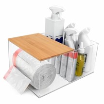 2 In 1 Etra Large Garbage Bag Dispenser Holder With Bamboo Lid, Under Sink Trash - $61.99