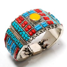 Yellow Coral Turquoise Handmade Christmas Gift Jewelry Cuff Nepali 7-9&quot; SA 583 - £30.67 GBP