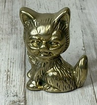 Brass Kitty Cat Figurine Paperweight Animal Size 2.5&quot; x 2&quot; - £8.18 GBP