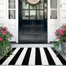 iOhouze Cotton Black and White Striped Rug Outdoor Doormat 27.5 x 43 Inches - £31.45 GBP