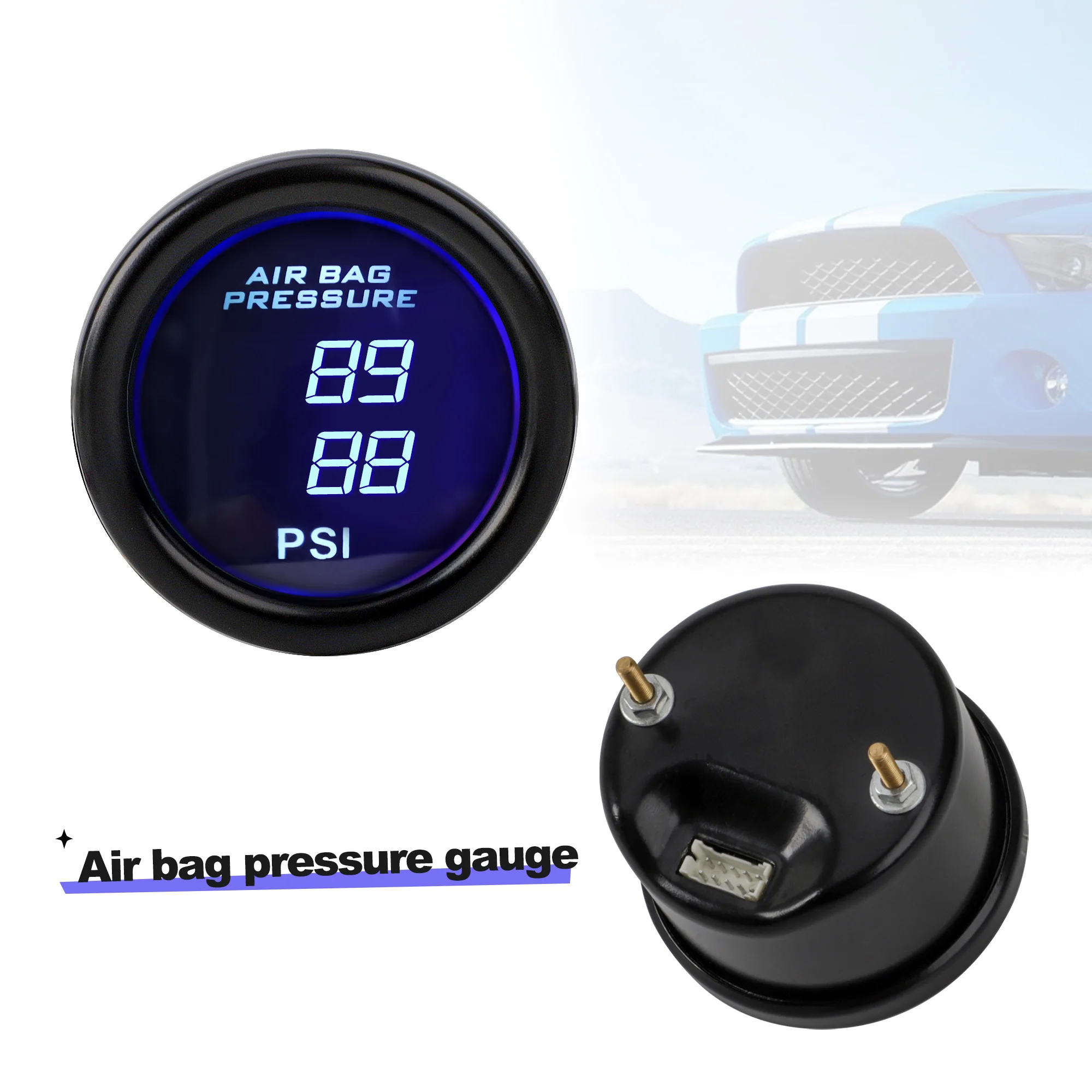 Air Suspension Pressure Gauge 52mm Blue LED Dual Digital Display Air Ride Air - £45.41 GBP