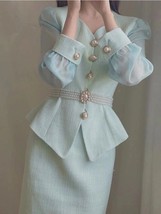 Autumn French Vintage Two Piece Set Women Korean Style Elegant Mini Skirt Suit F - £86.40 GBP