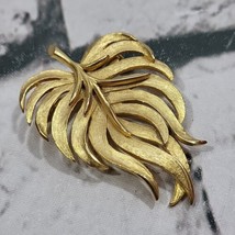 Vintage Gold Tone leaf Brooch Large Brushed Pin Mid century modern Floral  - £23.70 GBP