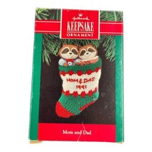 1991 Hallmark Keepsake Christmas Ornament Mom &amp; Dad Raccoon Pair Stocking - $7.24