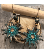 Turquoise Brass Flower Beaded Dangle Fashion Earrings NEW Southwestern Boho - £7.46 GBP