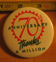 70th Anniversary Thanks a Million Pinback Button - £2.89 GBP