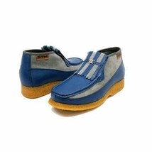 British Walkers Apollo Men&#39;s Blue Leather and Grey Suede Crepe Sole Slip On Boot - $199.00