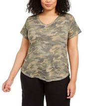 Style &amp; Co Womens Plus Size Burnout Printed V-Neck Top Size 0X Color Green - £19.52 GBP