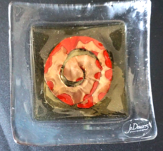 Original Jo Downs Fused Glass Earring Jewelry Dish Red Geo Swirl 3.75&quot; Square - £13.28 GBP