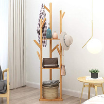 Coat Rack Stand With 3 Shelves Hall Tree Entryway Bedroom Garment Storage Holder - £52.74 GBP