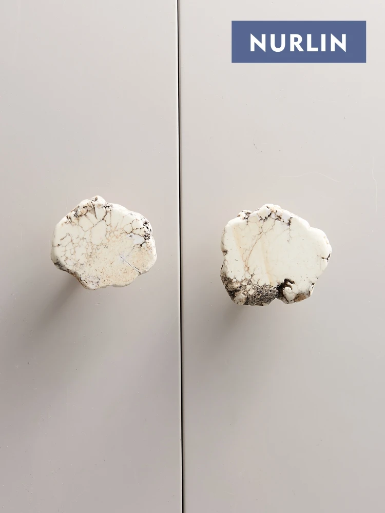 NURLIN Natural White Turquoise Marble Brass Cabinet Drawer Door Handle knob Wa - £9.78 GBP+