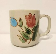 Vintage Pink &amp; Blue Tulips Flower Floral Speckled Stoneware Mug EUC! - £10.21 GBP