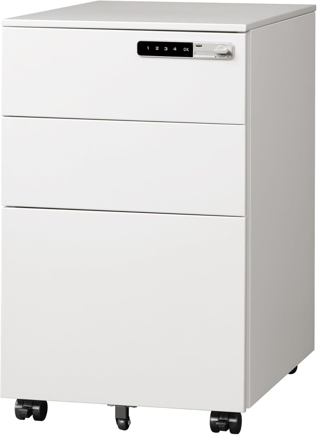 Devaise 3-Drawer Mobile File Cabinet With Smart Lock, White, Steel, Asse... - $142.99