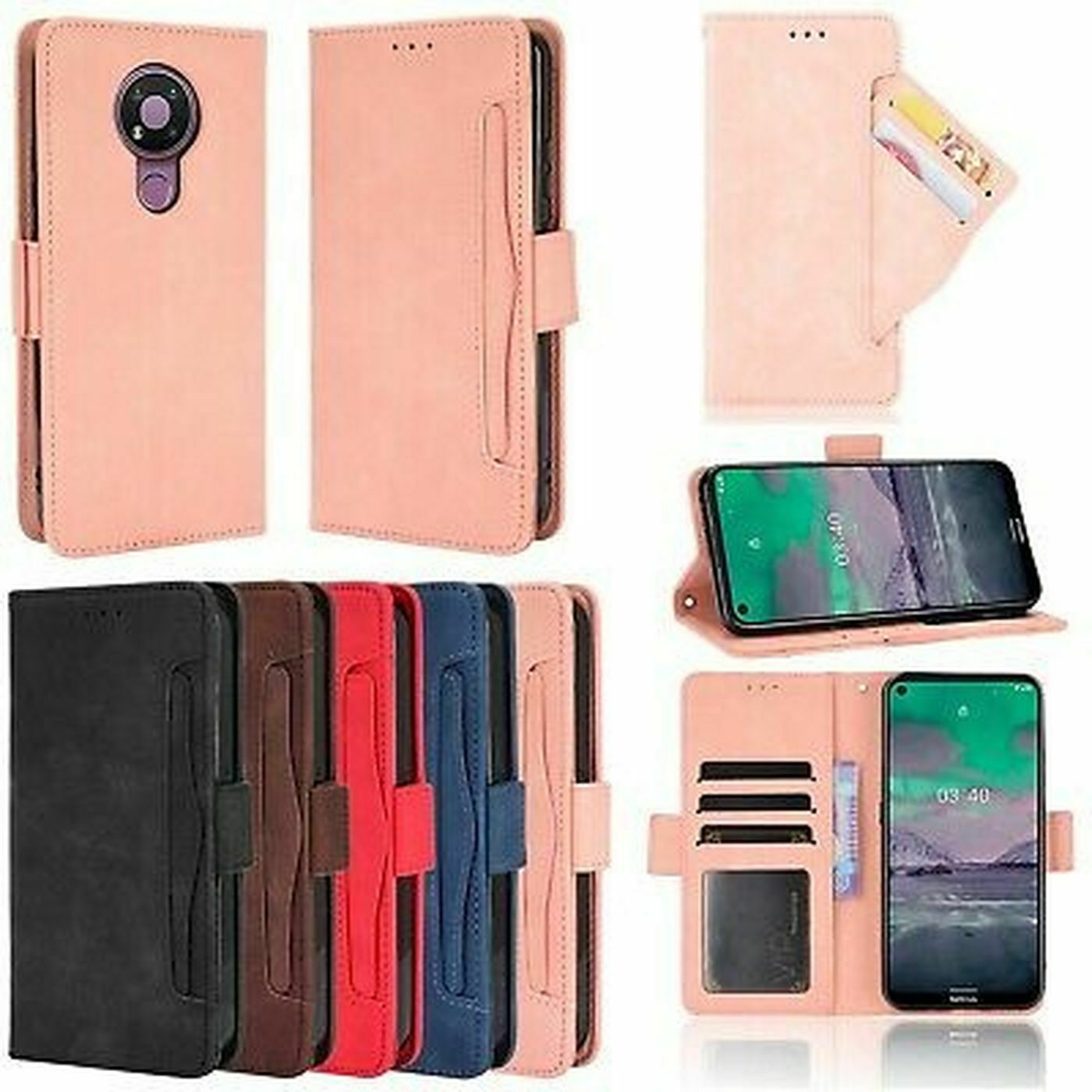 Nokia 2.4 3.4 5.3 C3 Google Pixel OnePlus 8 Leather Wallet Magnetic flip case