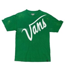 VANS Mens  M Script Logo Slim Fit Green T-Shirt, Skater Bleached Areas P... - £7.90 GBP