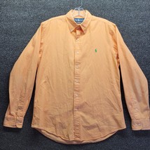 Vtg Ralph Lauren Shirt Men&#39;s Sz M Orange Ribbed Custom Fit Long Sleeve Button Up - £16.87 GBP