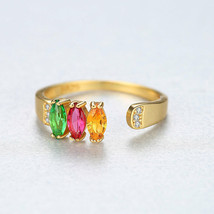 Multi Color Oval Cut CZ Open Ring Women Promise Band 18K Yellow Gold Plated - £64.25 GBP
