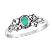 Timeless Vintage Beauty Oval Green Turquoise Sterling Silver Band Ring-9 - £10.63 GBP