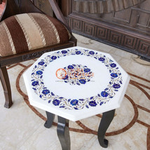 18&quot; Luxurious White Marble Inlay Table Lapis Stone Pietra Dura Work Furniture - £997.25 GBP