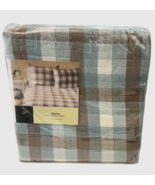 Park Smith 100% Cotton Coverlet  Sarasota 90" x 90" Full Queen Blue Brown Plaid