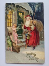 Santa Claus Angels Christmas Postcard Germany Gel PC15 - £23.49 GBP