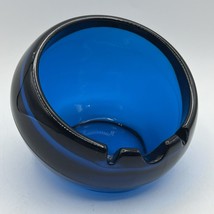Vtg Blue 6&quot; Mid Century Modern Viking Glass Orb Ashtray Cobalt Blue Atom... - $89.99