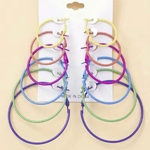 6 Pairs of Rainbow Hoop Earrings 80s 90s Punk Hinged Closure Bright Colors NEW - £7.86 GBP