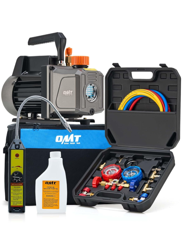 Vacuum Pump and Gauge Set, 1/3 Hp 4 Cfm Vacuum Pump Manifold Gauge Kit w... - $255.58