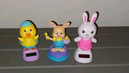Solar Powered Dancing Easter Toy Bobble Head Girl &amp; Boy Bunny With Chick... - $9.75