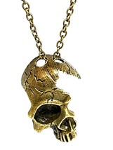 Half Skull Necklace Pendant Explosion Skull 18&quot; Chain Gothic Jewellery Bronzed - £6.04 GBP