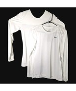 2 Womens White Nike Tee Shirts Small Long Sleeve Running  Gray Logo - £37.45 GBP