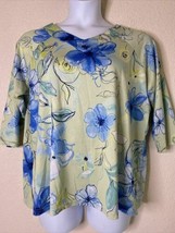 Jason Maxwell Womens Plus Size 1X Green Floral Pattern Blouse 3/4 Sleeve - £6.10 GBP