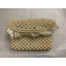 Vintage Women&#39;s White/Ivory Macrame Clutch with Fringe - £19.48 GBP