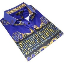 Men's Sports Polo Shirt Barocco Fashion Printed Short Sleeves Soft BSP612 Indigo image 2