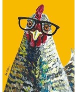 Farmhouse Bright Rooster CHICKEN WITH GLASSES TIN SIGN - $22.99