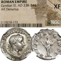 GORDIAN III / Pietas. NGC XF. RARE in RIC 129. Roman Empire Silver Denar... - $223.25