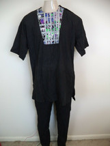 Men&#39;s Black Handmade African Custom Kaftan Set. One Size. Short Sleeves - £58.14 GBP