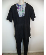 Men&#39;s Black Handmade African Custom Kaftan Set. One Size. Short Sleeves - $74.25