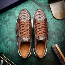 Hand painted genuine Snake and calfskin Sneaker Shoes Verona Brown image 13