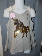 Justice Gray/Off White Flip Sequin Unicorn Tank Top Size 6 Girl&#39;s NEW - $18.25