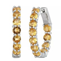 14K White Gold Plated Silver Round Cut Citrine Inside-Outside Hoop Earrings - $74.79