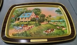 Vintage Currier &amp; Ives Metal Tray American Homestead Metal Tray Summer 1... - $16.70